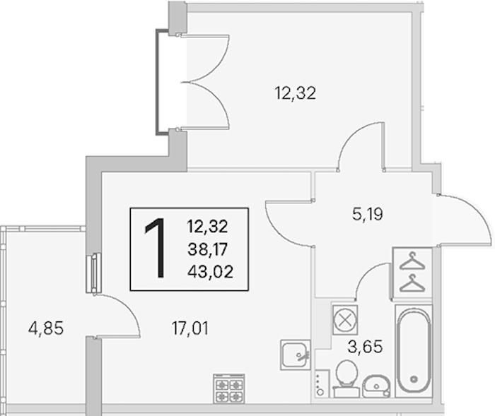 1-комнатная квартира 38.17 м², 4/4 эт., ЖК «Любоград в Стрельне»